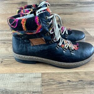 Rieker Black Lace Up Boots with side zipper Upper